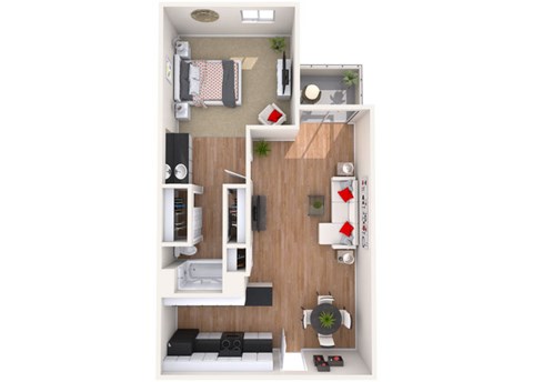 Floor plan for 1 bed, 1 bath, 713 sqft